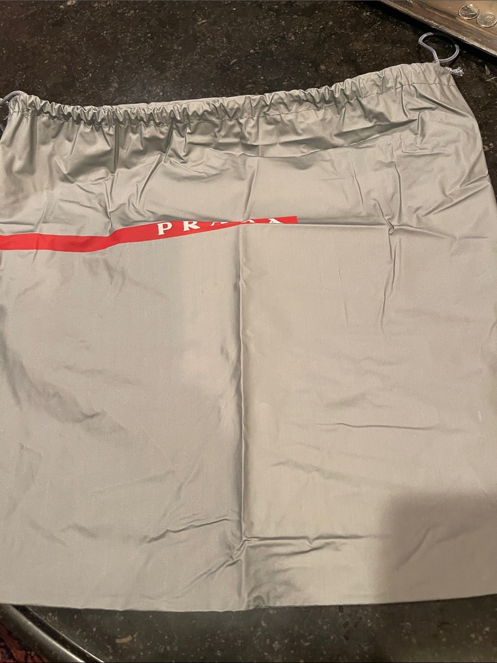 Prada Gray Dust Bag with Red Logo Stripe